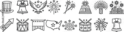 American Independence Day Celebration Icon Set