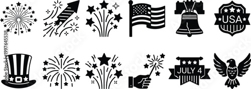 Patriotic USA Independence Day Icon Set