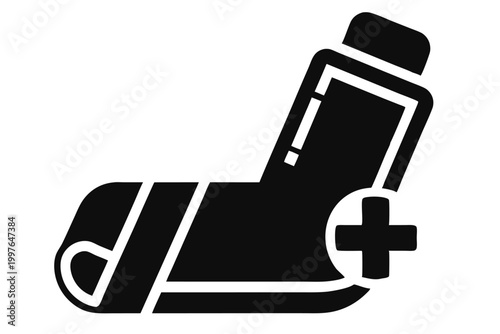 Clean Black and White Medical Inhaler Silhouette Vector for Health Apps and Clinical Use