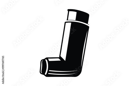 Black and White Vector Graphic of an Asthma Inhaler Device for Health Informatics