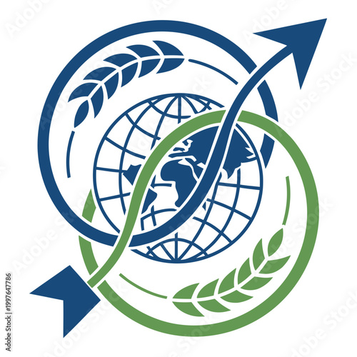 Sustainable global development with globe and leaves