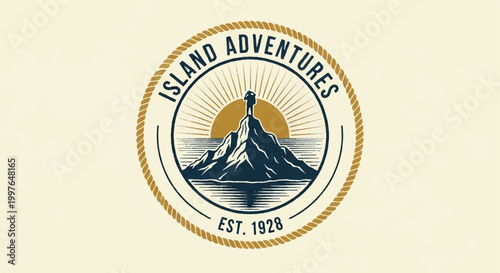 Adventure logo design featuring mountain and sun symbolism