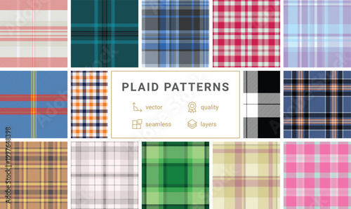 Decorative plaid collection for the design and textile industry. Perfect for apparel lines, furniture fabrics, and digital design presentations.