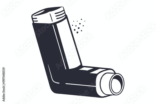 Asthma Medication Inhaler Icon in Clean Black and White Vector Graphic