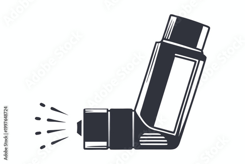 Medical Inhaler Silhouette Icon in Black and White for Respiratory Health Design