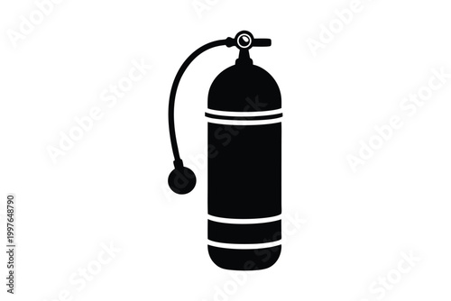 Black Silhouette of Oxygen Cylinder Icon for Medical and Emergency Respiratory Use