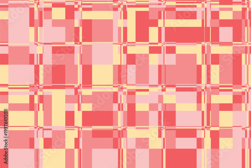 Futuristic glitch design with scattered shapes and digital noise. The layered textures add complexity and motion.