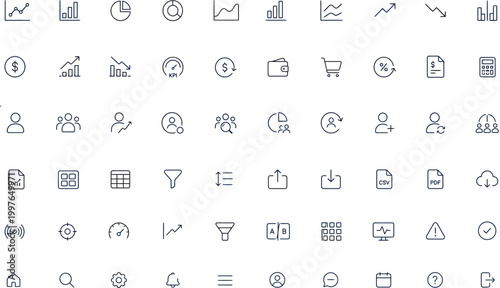 Business and Finance Line Icons Set – Analytics, Growth, Marketing, UI Vector Collection