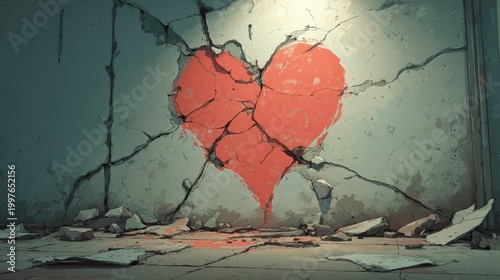 Heart on a cracked wall: a symbolic illustration of heartbreak and betrayal