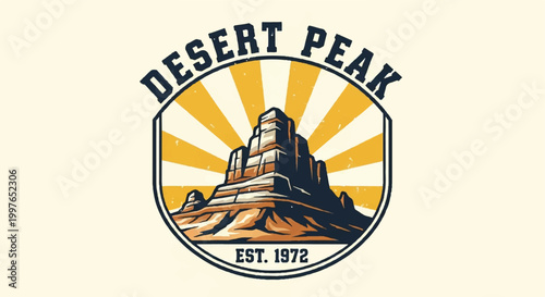 Desert peak emblem illustration mountain landscape and geometric design