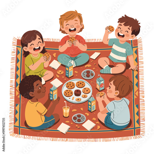 Kids gathering around for a snack time. 