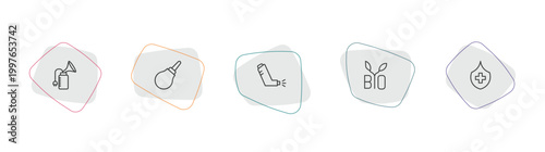 health and medical outline icon set. linear vector for ui, web and mobile. thin line breast pump, enema, inhalator icons.