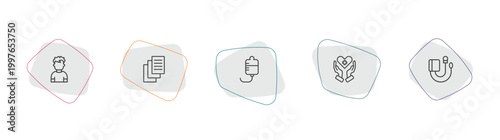 health and medical outline icon set. linear vector for ui, web and mobile. thin line boy, records, medical drip icons.