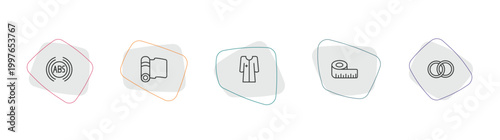 health and medical outline icon set. linear vector for ui, web and mobile. thin line abs, yoga mat, patient robe icons.