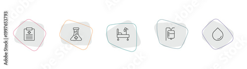 health and medical outline icon set. linear vector for ui, web and mobile. thin line medical report, medical substance, hospital bed icons.