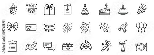 Event management web line icons set ceremony festival wedding catering party organization web line icons set & more vector illustration on editable stroke