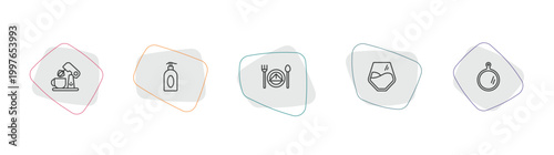 kitchen outline icon set. linear vector for ui, web and mobile. thin line mixer, liquid soap, dinner icons.