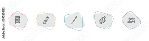 sew outline icon set. linear vector for ui, web and mobile. thin line thread, thread nippers, pin sew icons.