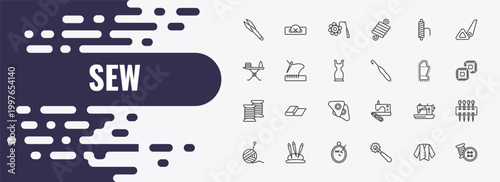 sew outline icon set. linear vector for ui, web and mobile. thin line buttonhole, crochet, threads icons.