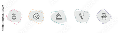 hotel and restaurant outline icon set. linear vector for ui, web and mobile. thin line frozen yogurt, vegetarian, napkins icons.
