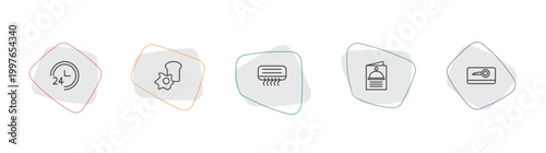 hotel and restaurant outline icon set. linear vector for ui, web and mobile. thin line 24 service, breakfast, air conditioner icons.