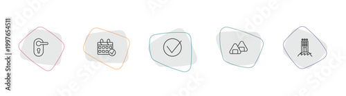 hotel and restaurant outline icon set. linear vector for ui, web and mobile. thin line doorknob, reservation, check in icons.
