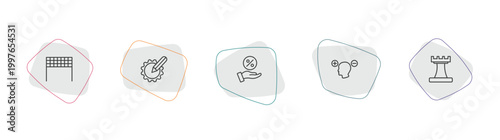 startup stategy and outline icon set. linear vector for ui, web and mobile. thin line finish line, resources, commission icons.