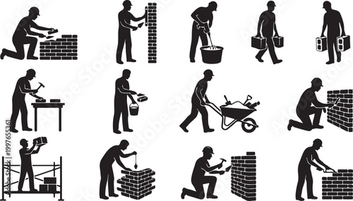 Landscaping and Gardening Worker Silhouettes - Professional Lawn Care and Yard Maintenance