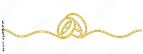 Drawing one continuous line of engagement rings. Symbol of love, engagement, marriage. Romantic template for invitations and cards in simple linear style. Vector editable illustration.