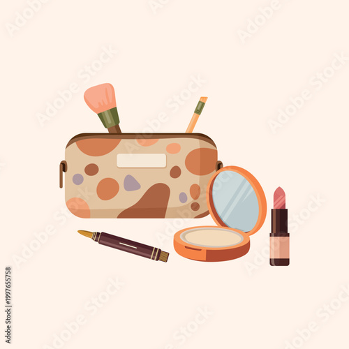 Принти на полотні Cosmetic bag with makeup tools flat vector illustration including brush eyeliner