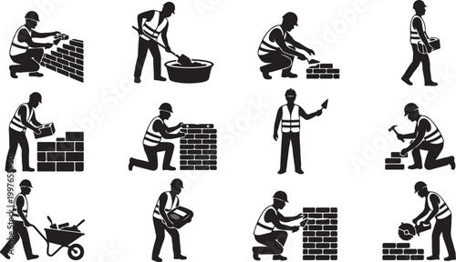 Landscaping and Gardening Worker Silhouettes - Professional Lawn Care and Yard Maintenance