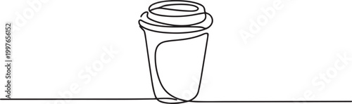 Coffee to go continuous.one line vector illustration on white background