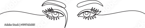 Continuous line illustration of beautiful eyes. female eyes.one line vector illustration on white background