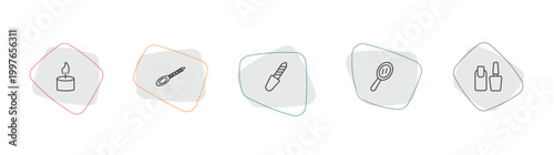 beauty outline icon set. linear vector for ui, web and mobile. thin line one candle, nail file, pedicure icons.