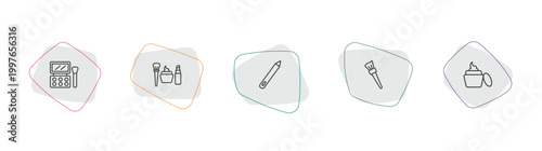 beauty outline icon set. linear vector for ui, web and mobile. thin line eye shadow, women makeup, pencils icons.