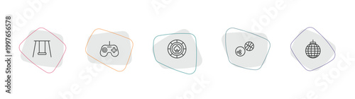 arcade outline icon set. linear vector for ui, web and mobile. thin line swing, joystick, poker chip icons.