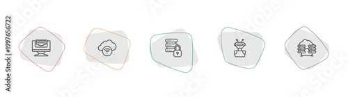 internet security outline icon set. linear vector for ui, web and mobile. thin line ethernet, networking, data protection icons.