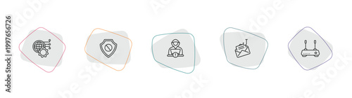 internet security outline icon set. linear vector for ui, web and mobile. thin line network optimization, access denied, hacker icons.