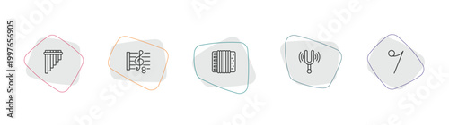 music and media outline icon set. linear vector for ui, web and mobile. thin line panpipe, octave, accordion icons.