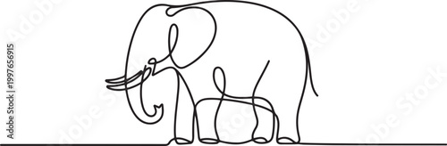 Fotografie Elephant, one line continuous