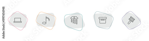music and media outline icon set. linear vector for ui, web and mobile. thin line half rest, quaver, chimes icons.