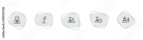 professions outline icon set. linear vector for ui, web and mobile. thin line lawyer, cricket player, waiter icons.