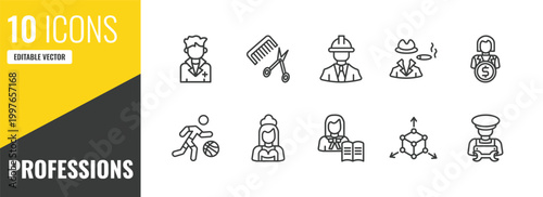 professions outline icon set. 10 linear vector for ui, web and mobile. thin line doctor, hairdresser, engineer icons.