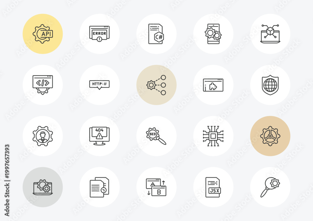 Fototapeta premium seo outline icon set. linear vector for ui, web and mobile. thin line api, optimization, seo management icons.