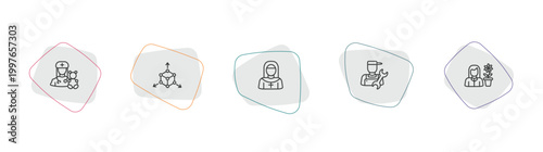professions outline icon set. linear vector for ui, web and mobile. thin line pediatrician, model, nun icons.