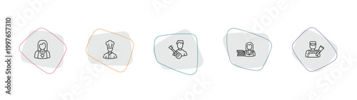 professions outline icon set. linear vector for ui, web and mobile. thin line baby sitter, chef, musician icons.