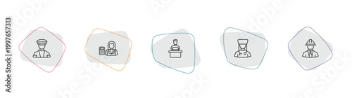 professions outline icon set. linear vector for ui, web and mobile. thin line taxi driver, mathematician, software developer icons.