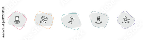professions outline icon set. linear vector for ui, web and mobile. thin line air hostess, writer, boxer icons.