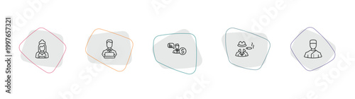professions outline icon set. linear vector for ui, web and mobile. thin line maid, programmer, financial advisor icons.