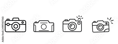 Photography camera web line icons set photo video record lens digital device capture web line icons set & more vector illustration on editable stroke